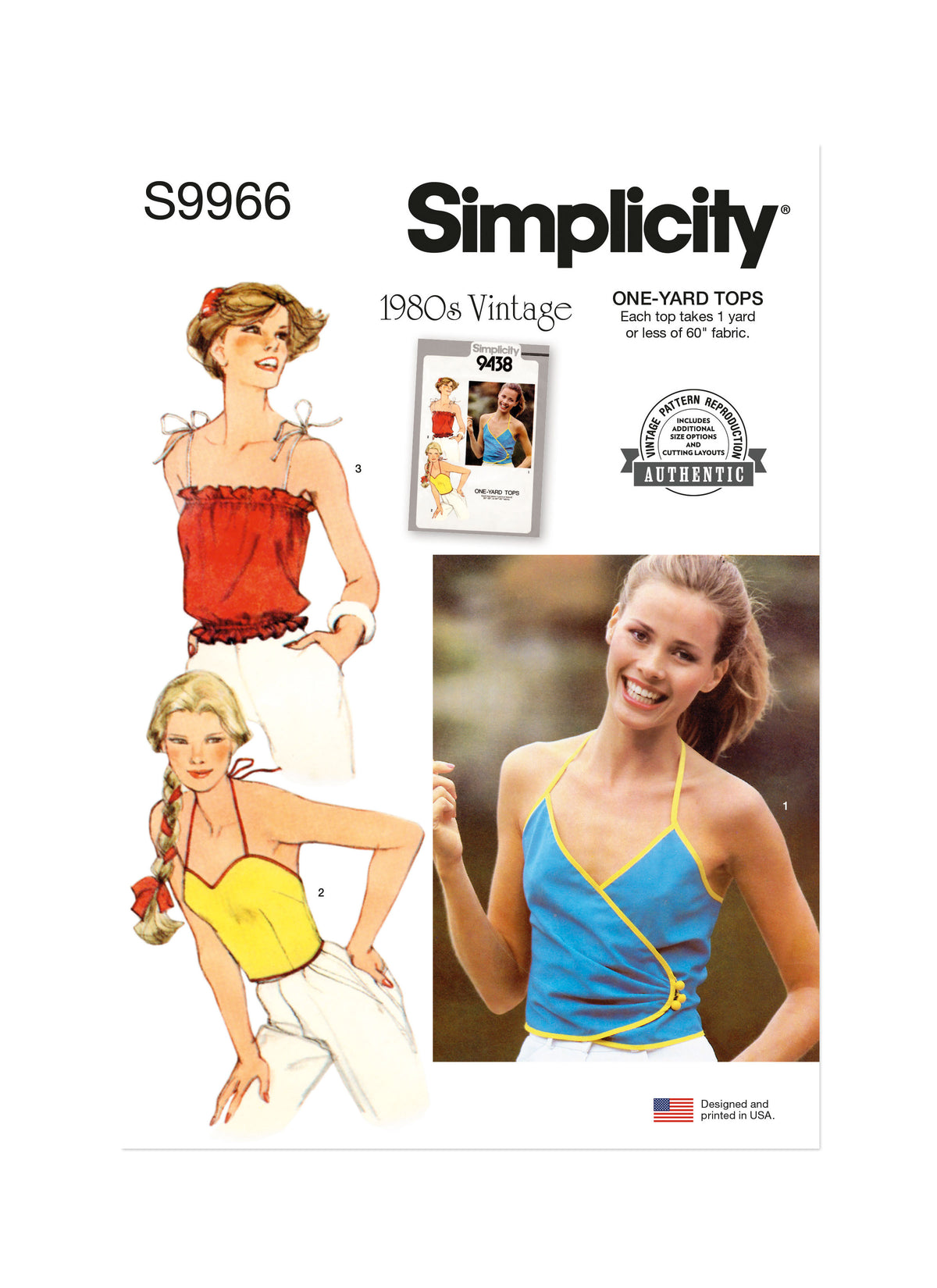 Simplicity S9966 sewing pattern envelope showing vintage garments
