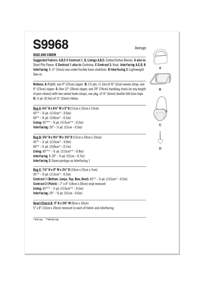 Simplicity S9968 sewing pattern envelope showing zipped bags