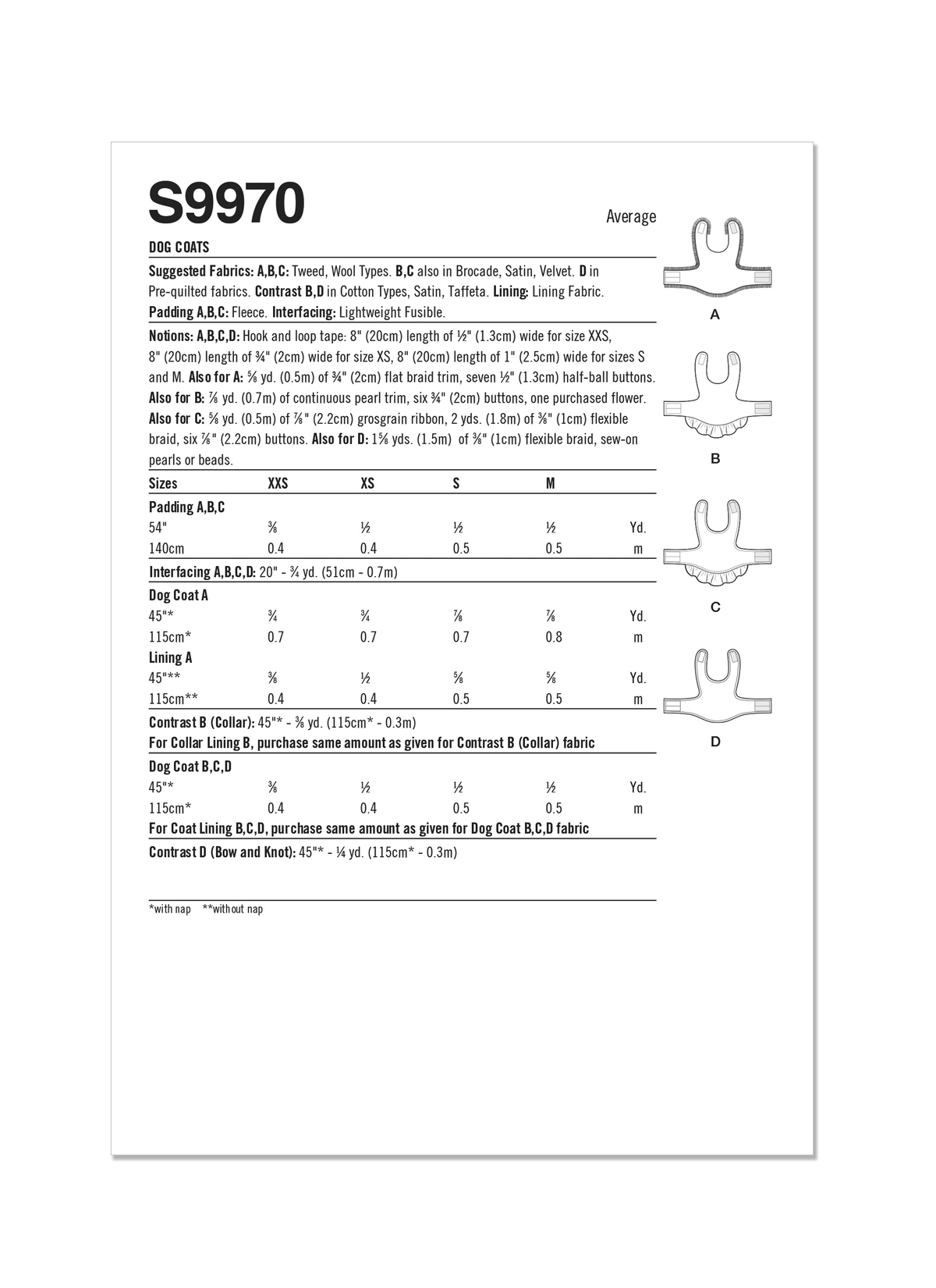 Simplicity S9970 sewing pattern envelope showing pet clothing