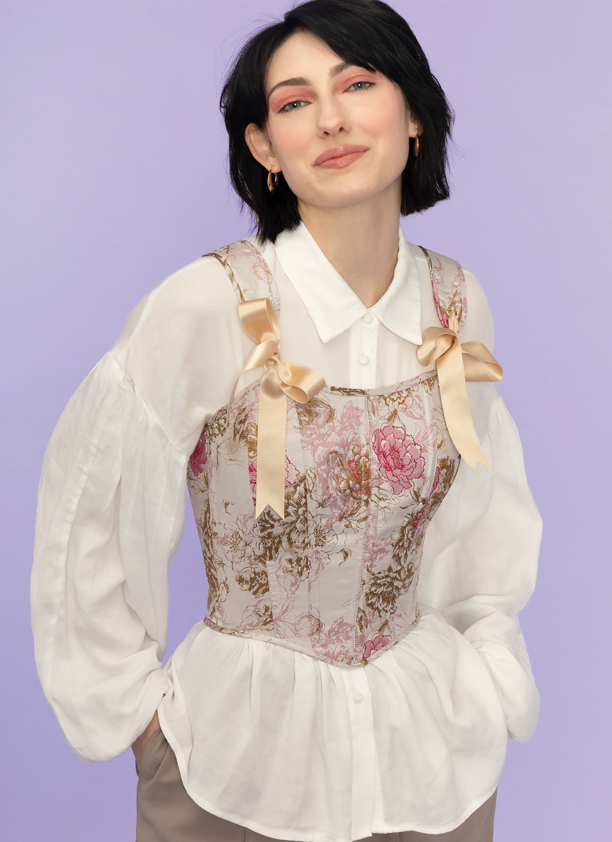 Simplicity S9974 sewing pattern envelope showing floral corset bodice costume