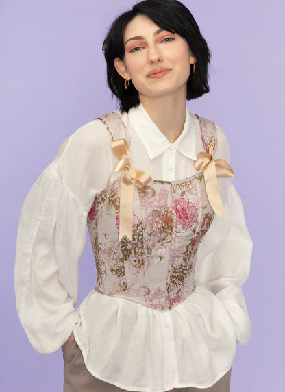 Simplicity S9974 sewing pattern envelope showing floral corset bodice costume