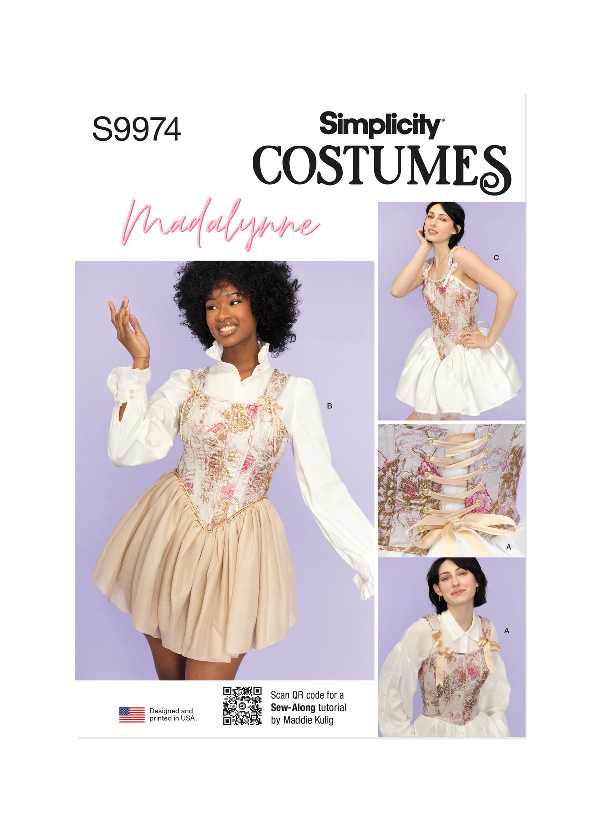 Simplicity S9974 sewing pattern envelope showing floral corset bodice costume