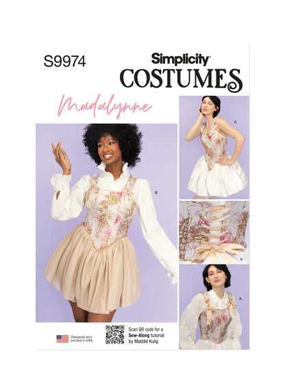 Simplicity S9974 sewing pattern envelope showing floral corset bodice costume