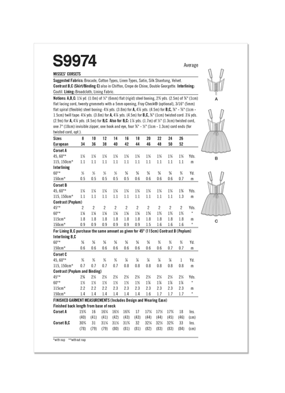 Simplicity S9974 sewing pattern envelope showing floral corset bodice costume