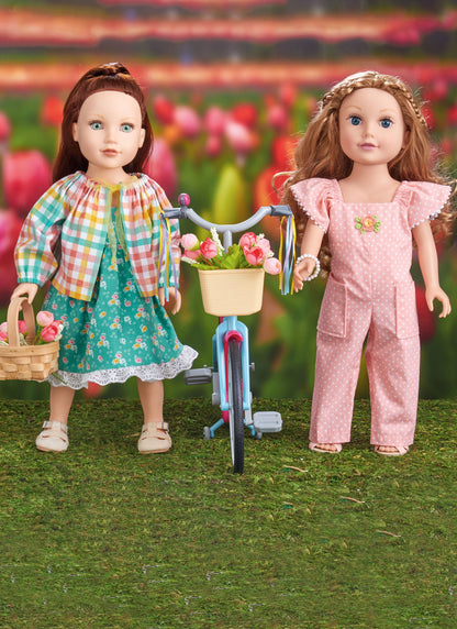 Simplicity S9975 sewing pattern envelope showing doll clothes