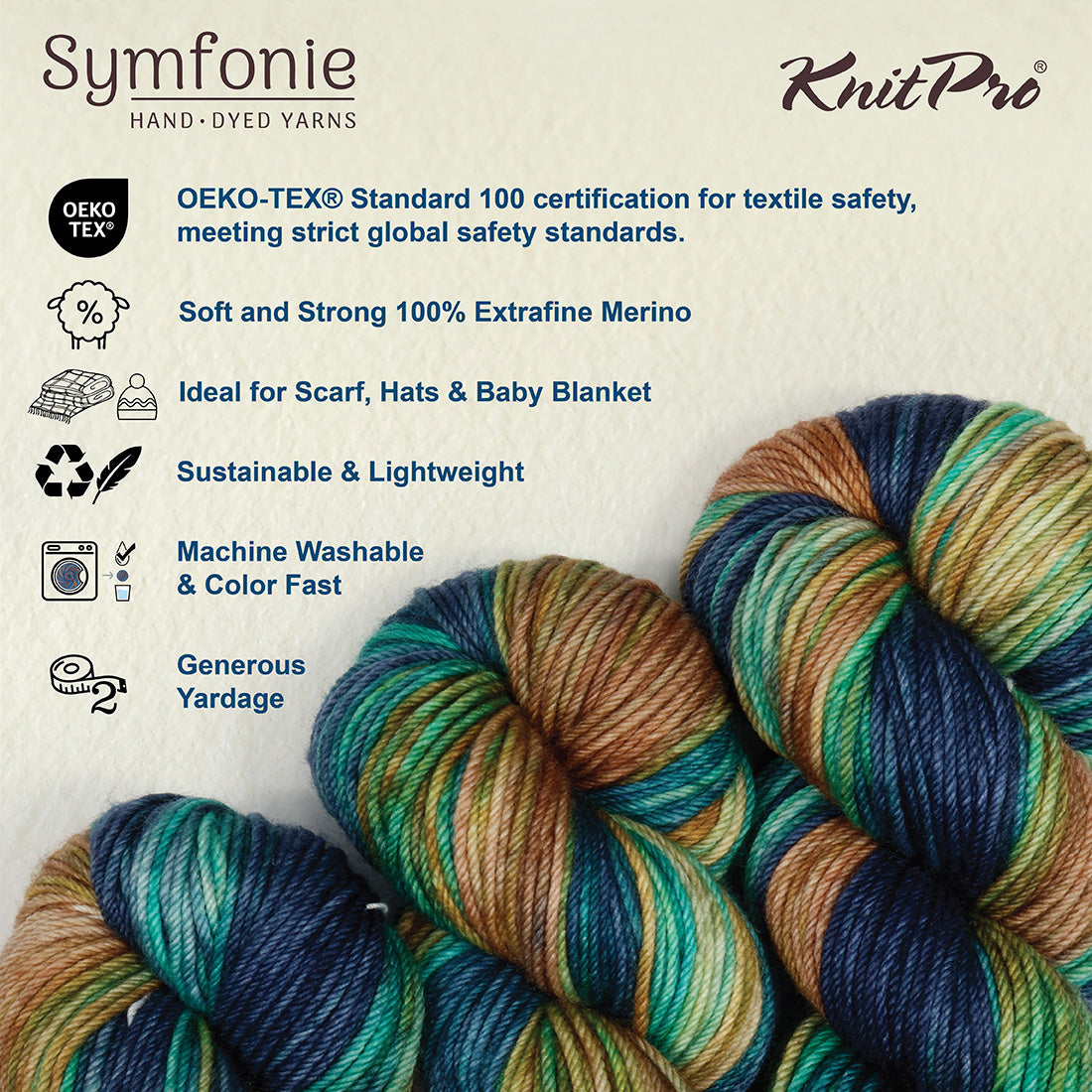 Hand-dyed skein of Symfonie Bella yarn in Riverbank