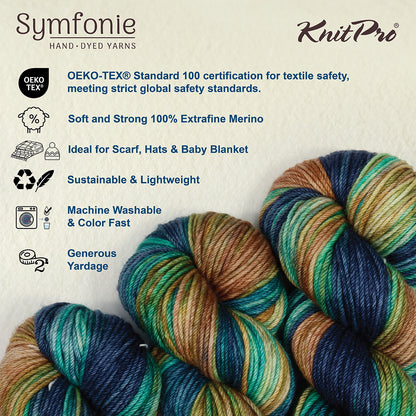 Hand-dyed skein of Symfonie Bella yarn in Riverbank