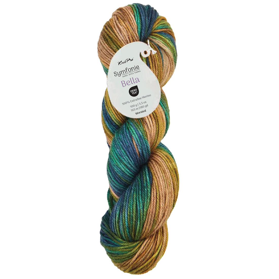 Hand-dyed skein of Symfonie Bella yarn in Riverbank