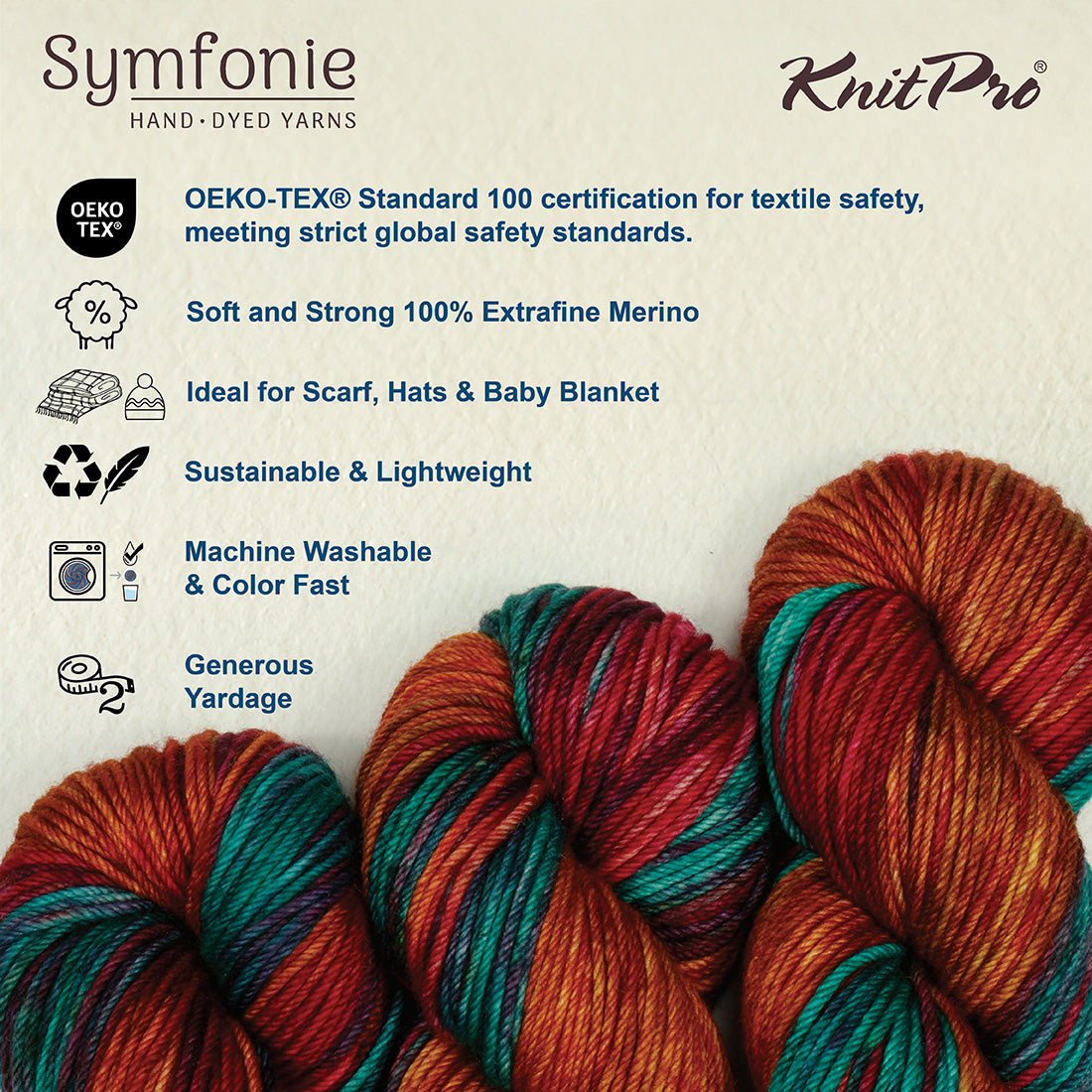 Hand-dyed skein of Symfonie Bella yarn in Party Lights