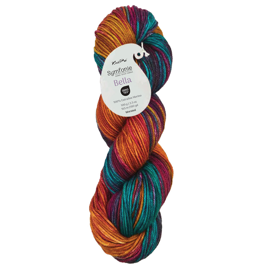 Hand-dyed skein of Symfonie Bella yarn in Party Lights
