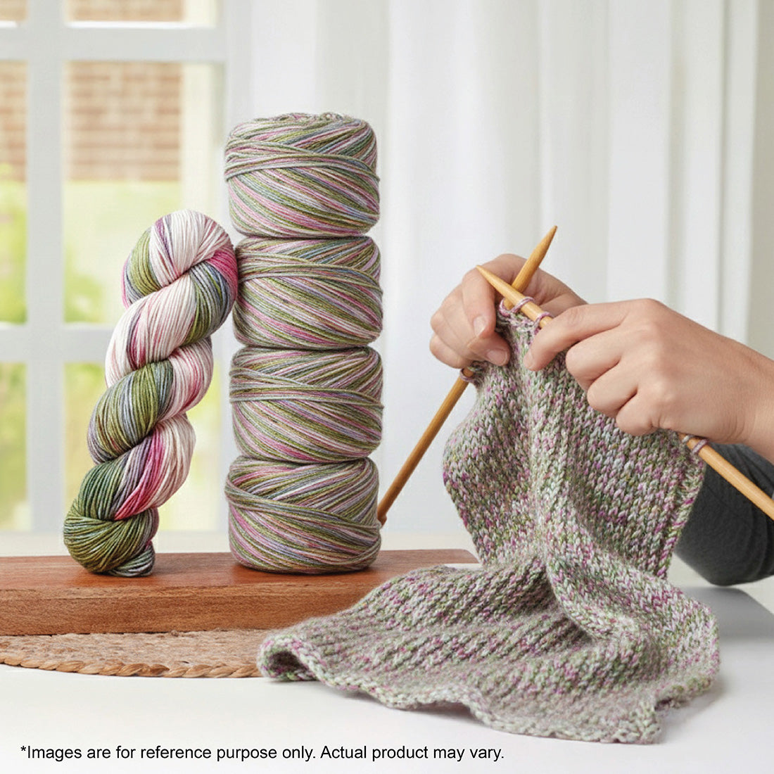 Hand-dyed skein of Symfonie Bella yarn in Summer Romance
