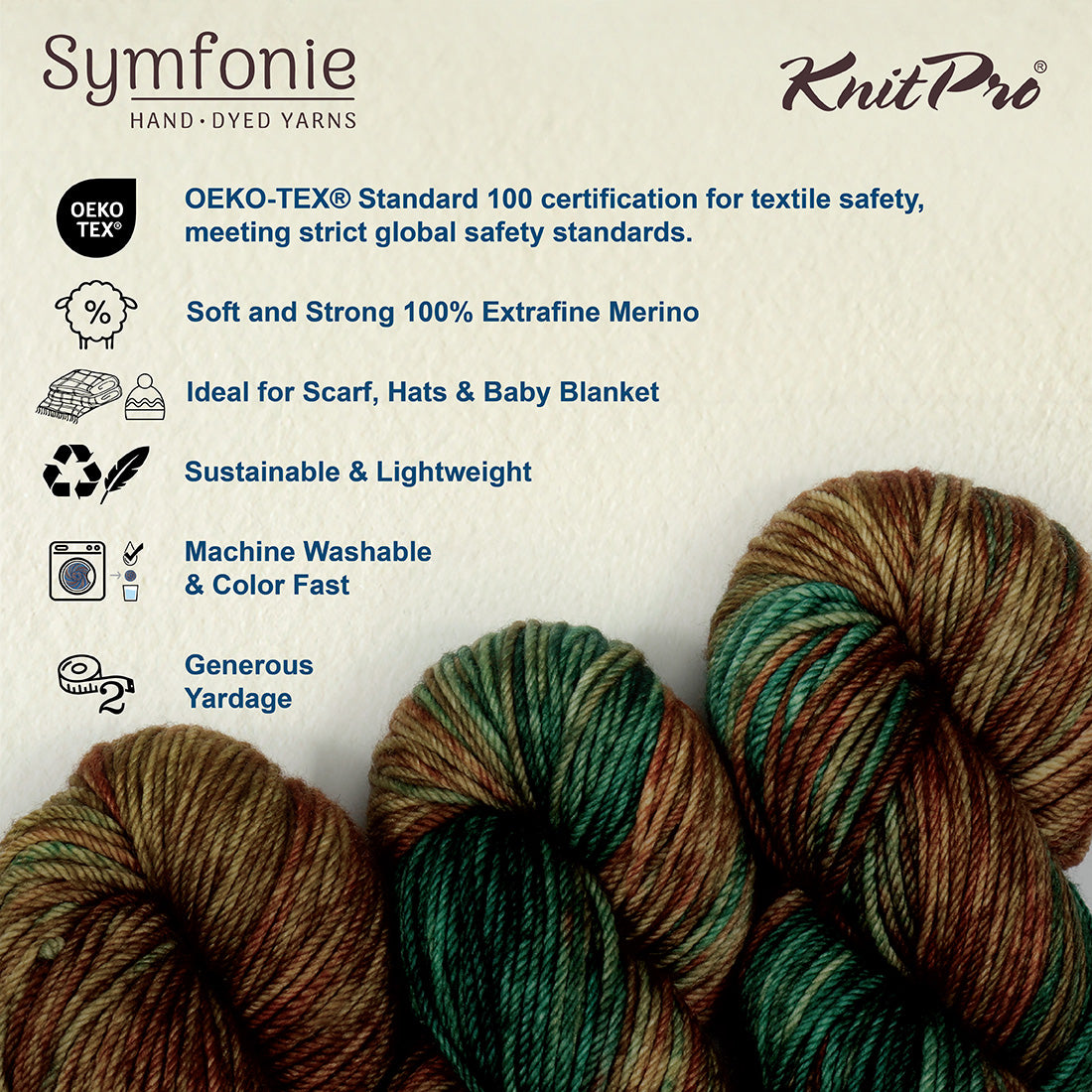 Skein of Symfonie Bella variegated merino yarn in Himalayas