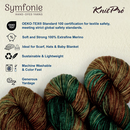 Skein of Symfonie Bella variegated merino yarn in Himalayas