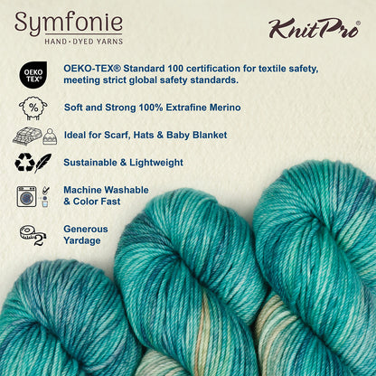 Hand-dyed skein of Symfonie Bella yarn in Sandy Sea