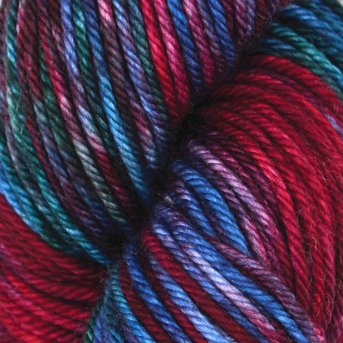 Hand-dyed skein of Symfonie Bella yarn in Twilight Flame