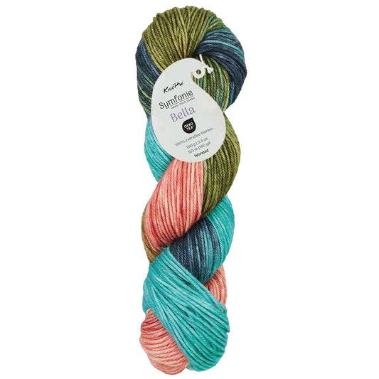 Hand-dyed skein of Symfonie Bella yarn in Spring Blush