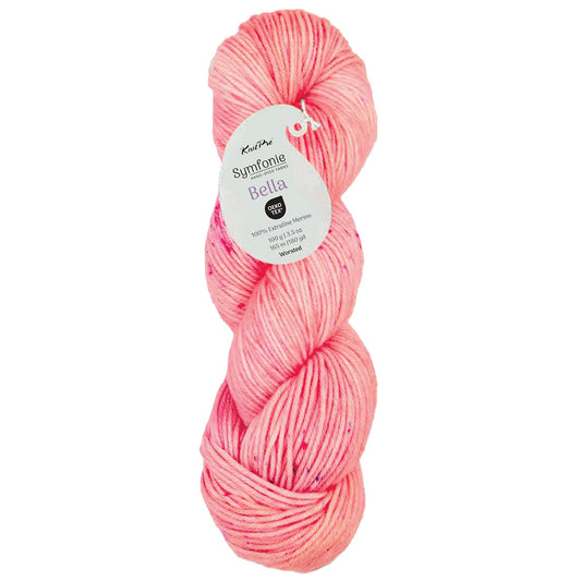 Skein of Symfonie Bella variegated merino yarn in Blush