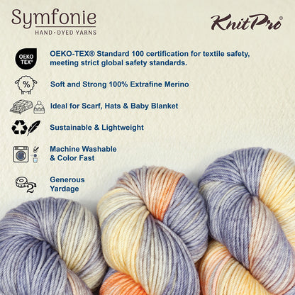 Skein of Symfonie Bella variegated merino yarn in Beach House