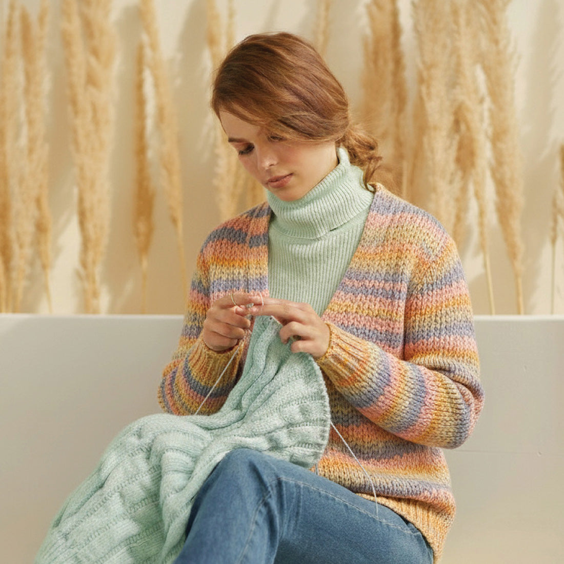 Skein of Symfonie Bella variegated merino yarn in Beach House