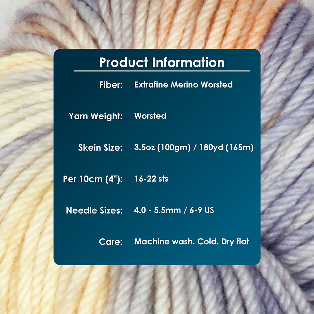 Skein of Symfonie Bella variegated merino yarn in Beach House