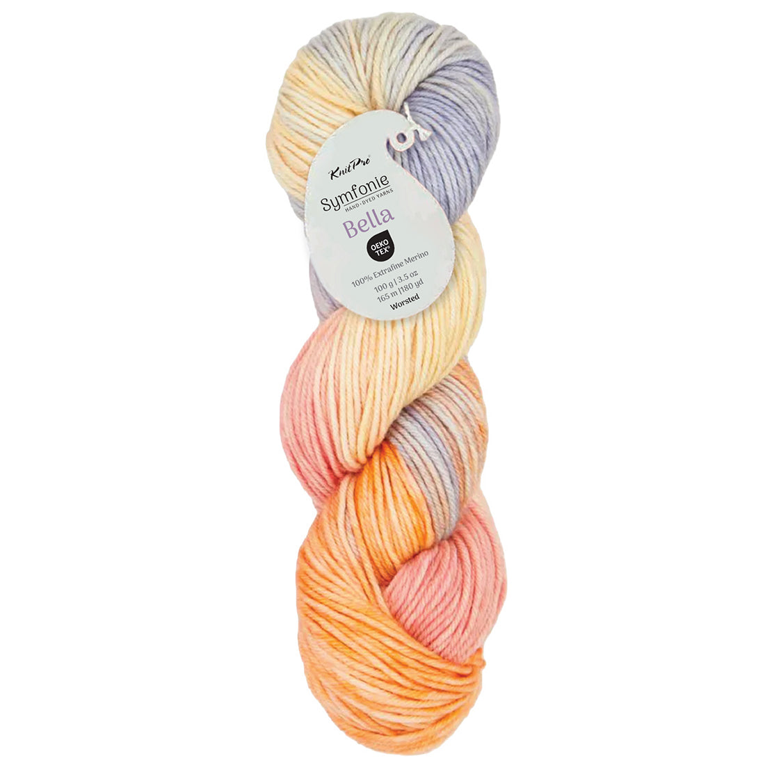 Skein of Symfonie Bella variegated merino yarn in Beach House