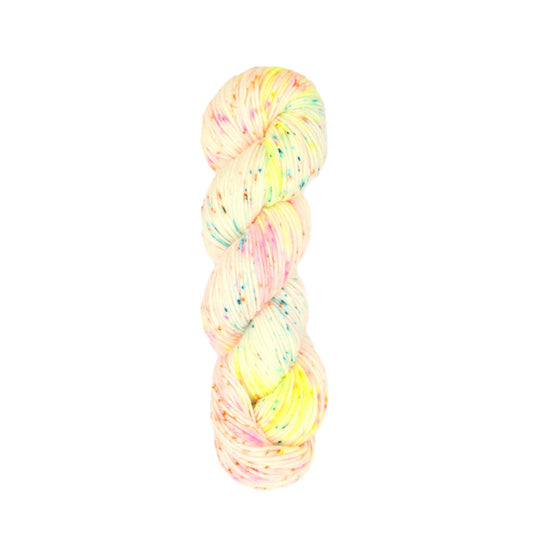 Hand-dyed skein of Symfonie Bella yarn in Neon Confetti