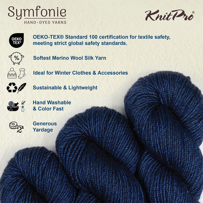 Hand-dyed skein of Symfonie Luna yarn in Blue Sapphire