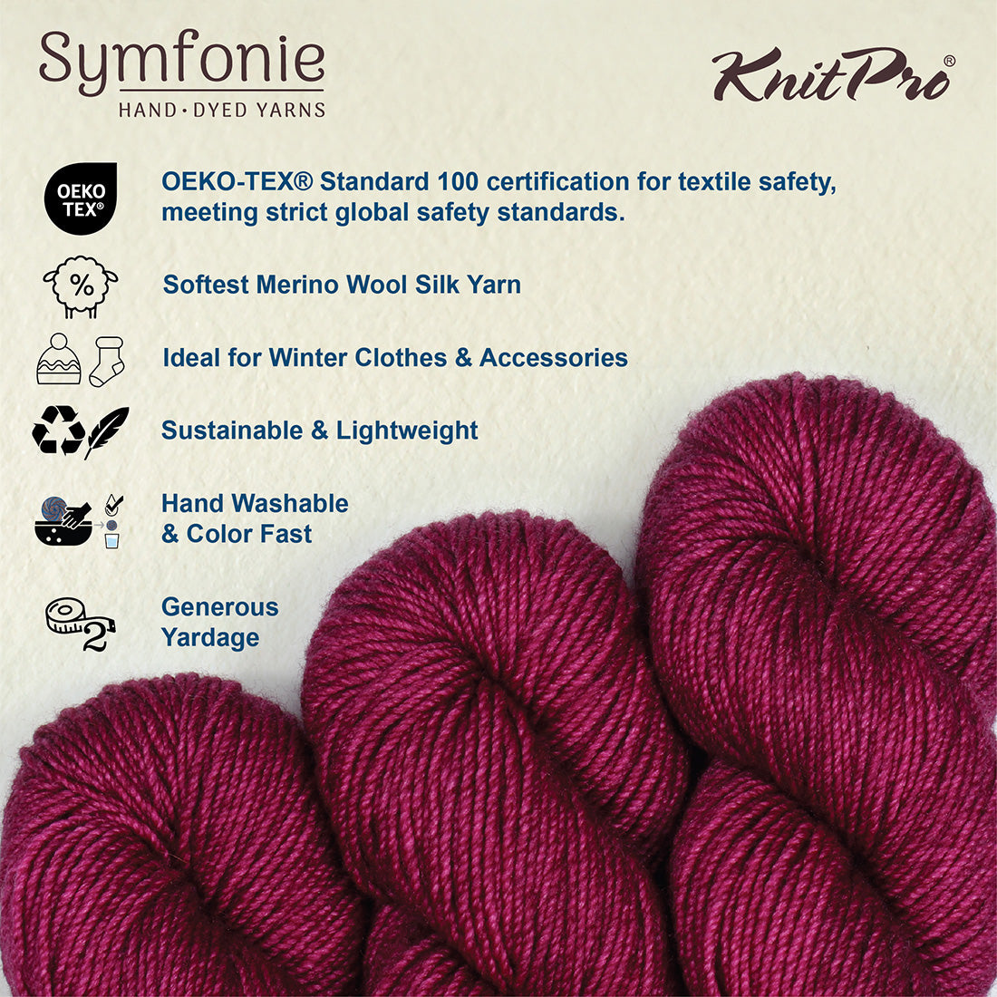 100g skein of Symfonie Luna yarn in Rubelite