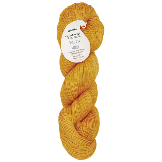 Skein of Symfonie Yarns Terra sock yarn in Turmeric
