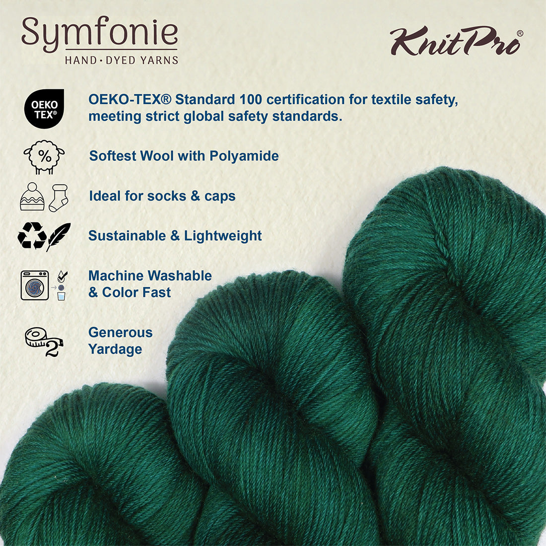 Skein of Symfonie Yarns Terra sock yarn in Deep Emerald