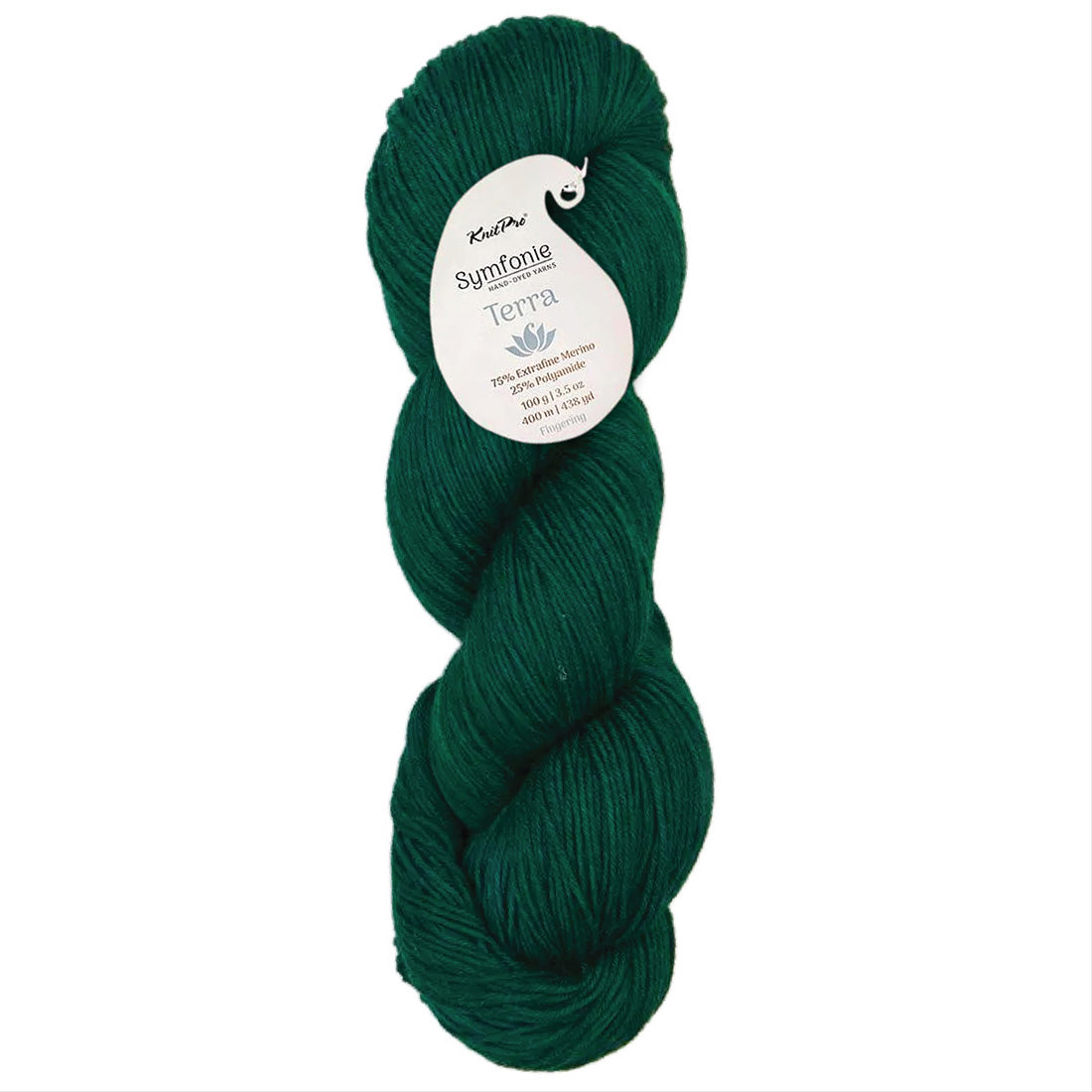 Skein of Symfonie Yarns Terra sock yarn in Deep Emerald