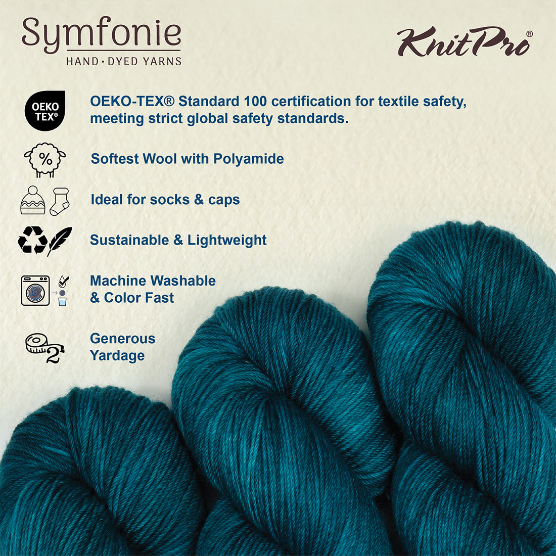 Skein of Symfonie Yarns Terra sock yarn in Peacock Green
