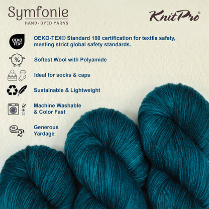 Skein of Symfonie Yarns Terra sock yarn in Peacock Green