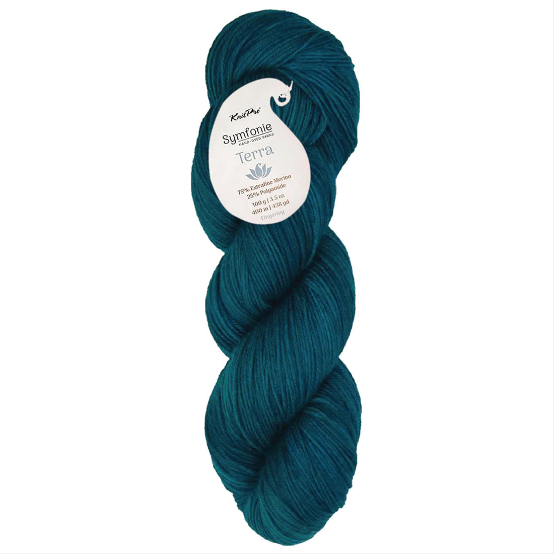 Skein of Symfonie Yarns Terra sock yarn in Peacock Green