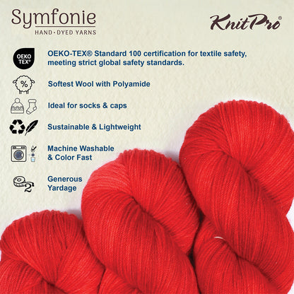 Skein of Symfonie Yarns Terra sock yarn in Scarlet
