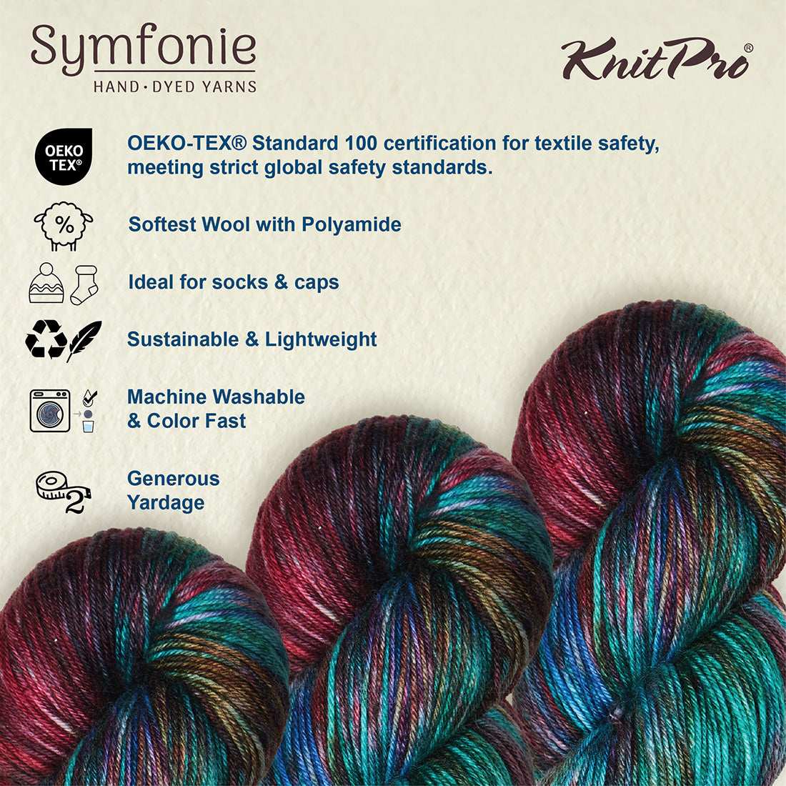 Skein of Symfonie Terra sock yarn in Tropical Seascape