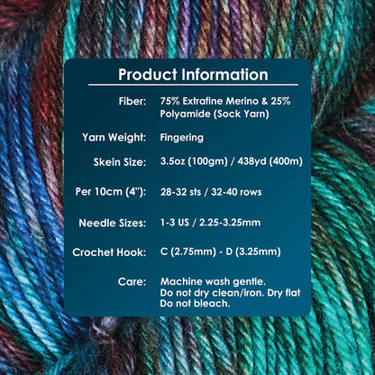 Skein of Symfonie Terra sock yarn in Tropical Seascape