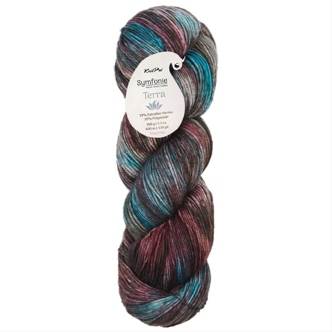 Skein of Symfonie Terra sock yarn in Tropical Seascape