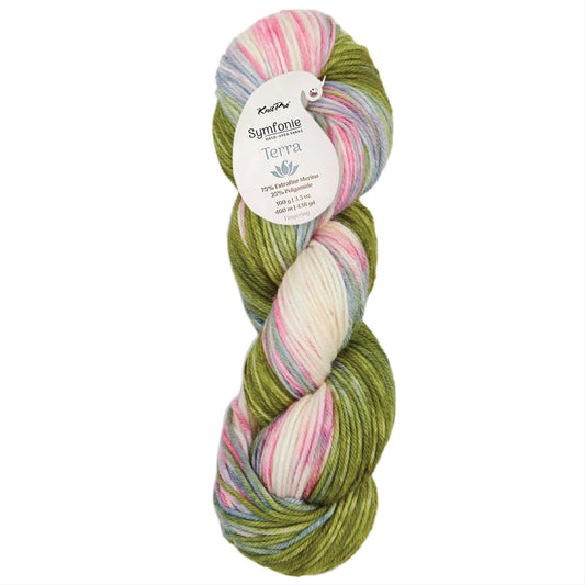 Skein of Symfonie Terra sock yarn in Summer Romance