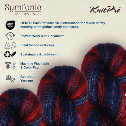 Skein of Symfonie Terra sock yarn in Twilight Flame