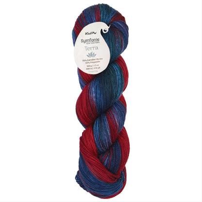 Skein of Symfonie Terra sock yarn in Twilight Flame