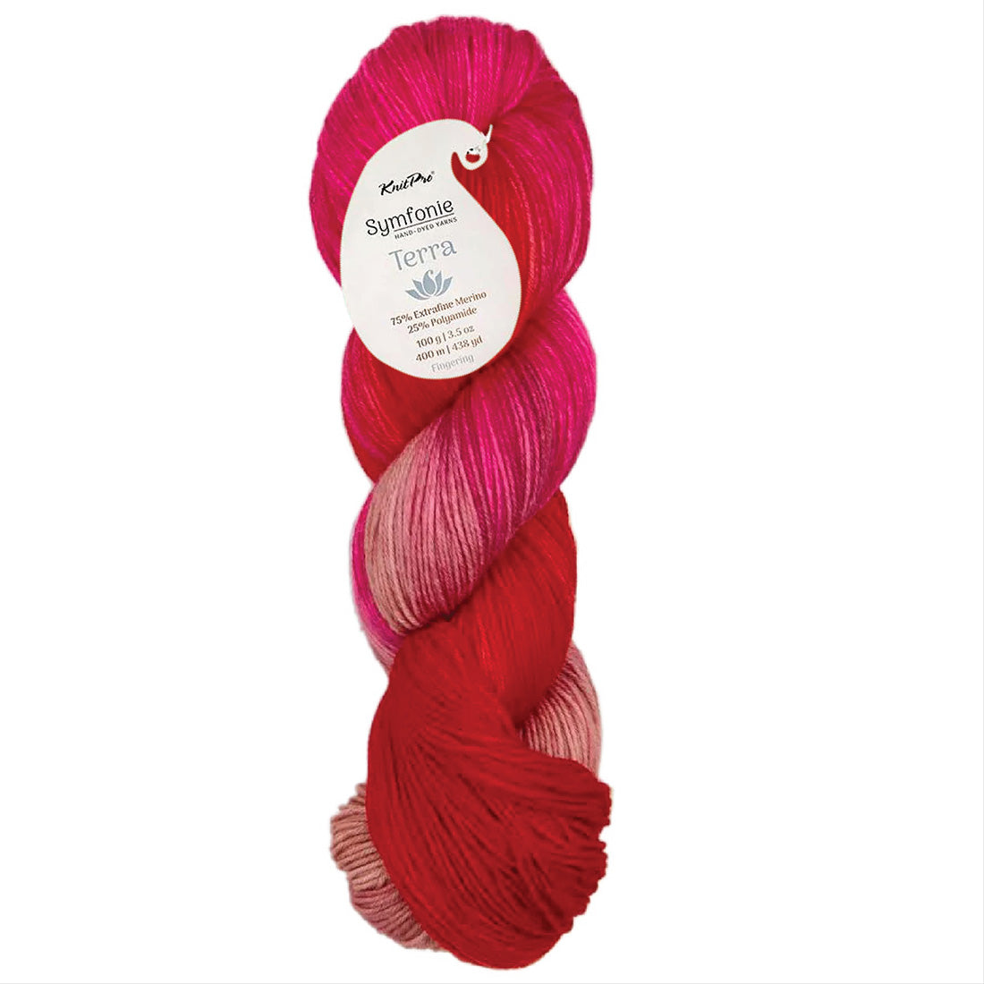 Skein of Symfonie Terra sock yarn in Rhubarb