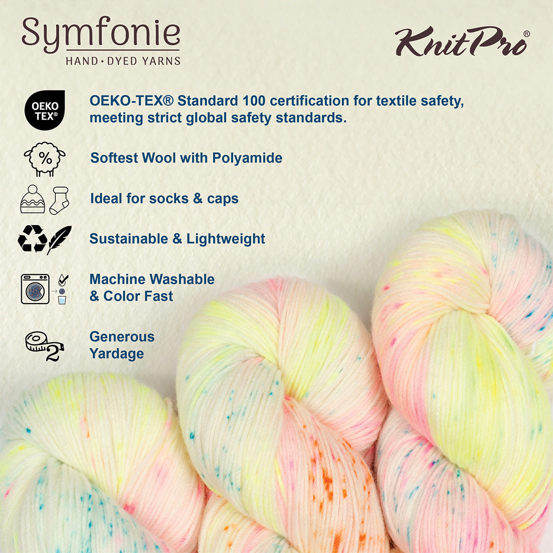 Skein of Symfonie Terra sock yarn in Neon Confetti