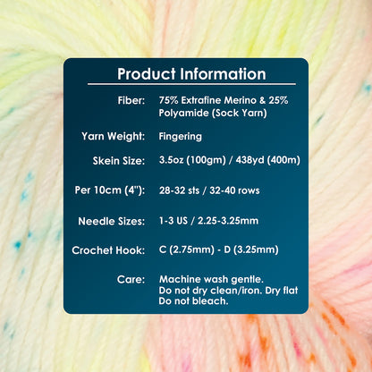 Skein of Symfonie Terra sock yarn in Neon Confetti
