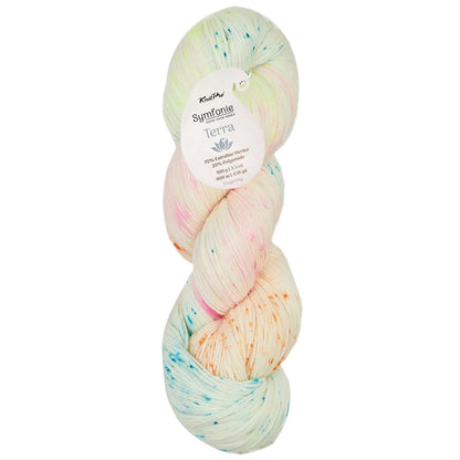 Skein of Symfonie Terra sock yarn in Neon Confetti