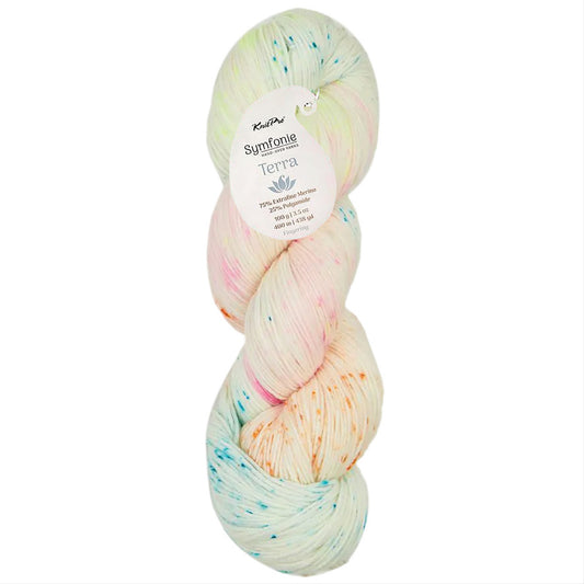 Skein of Symfonie Terra sock yarn in Neon Confetti