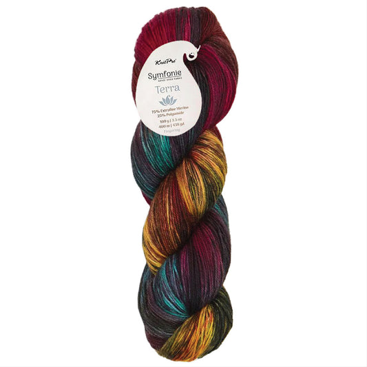 Skein of Symfonie Terra sock yarn in Harvest Vine