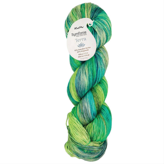 Skein of Symfonie Terra sock yarn in Jungle Secrets