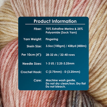 Skein of Symfonie Terra sock yarn in Moonlit Glow
