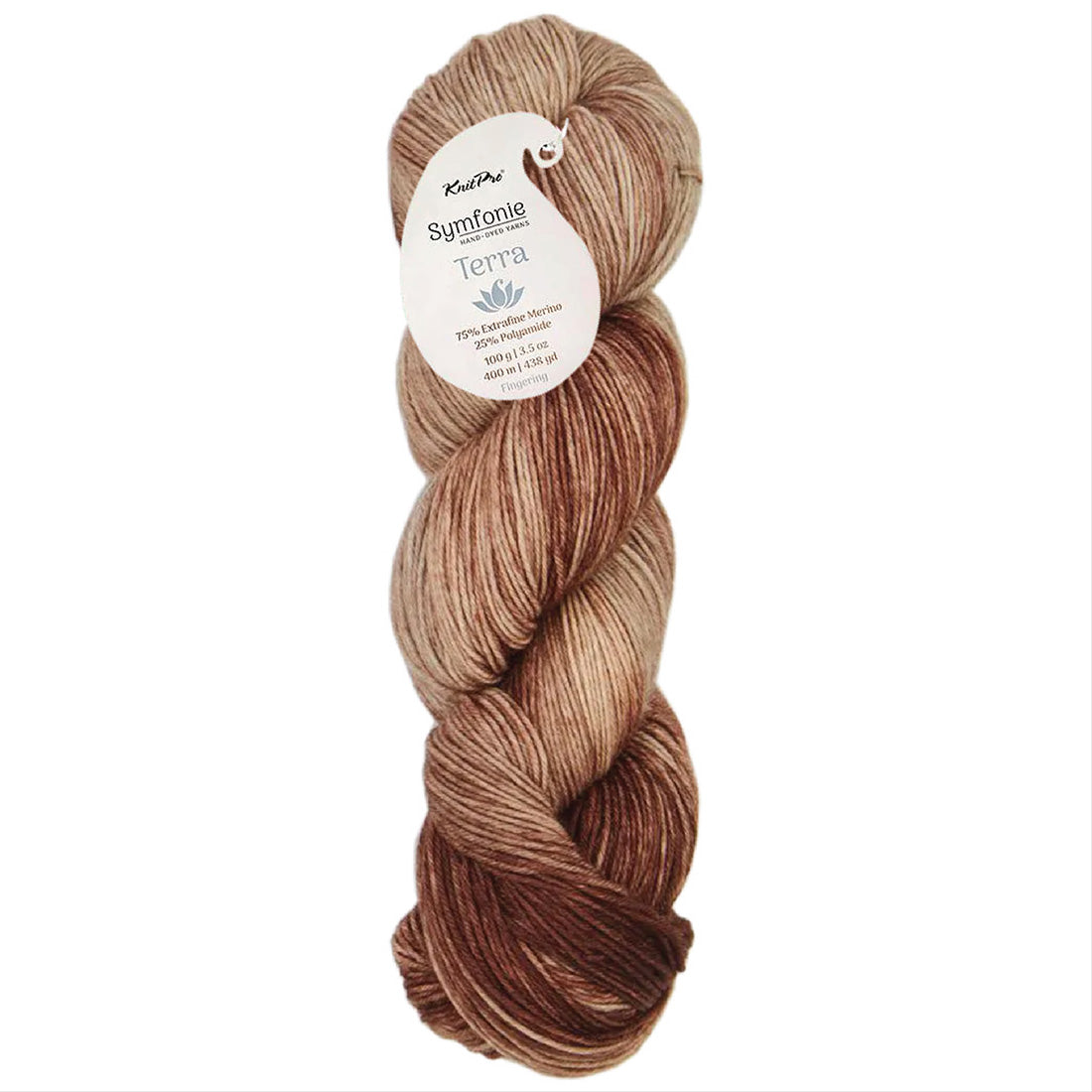 Skein of Symfonie Terra sock yarn in Mocha